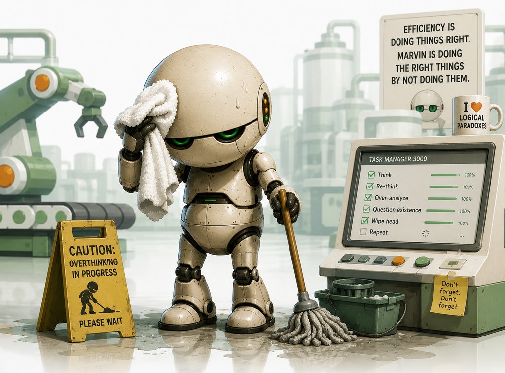 Friendly manufacturing robot holding a towel
